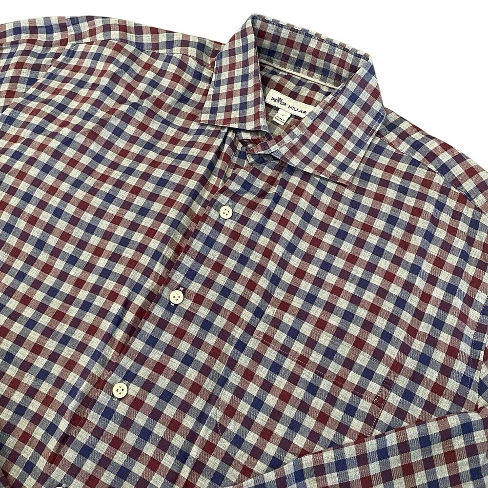 Peter Millar men's Dunbritton Cotton Sport Shirt in British Grey Size‎ Large